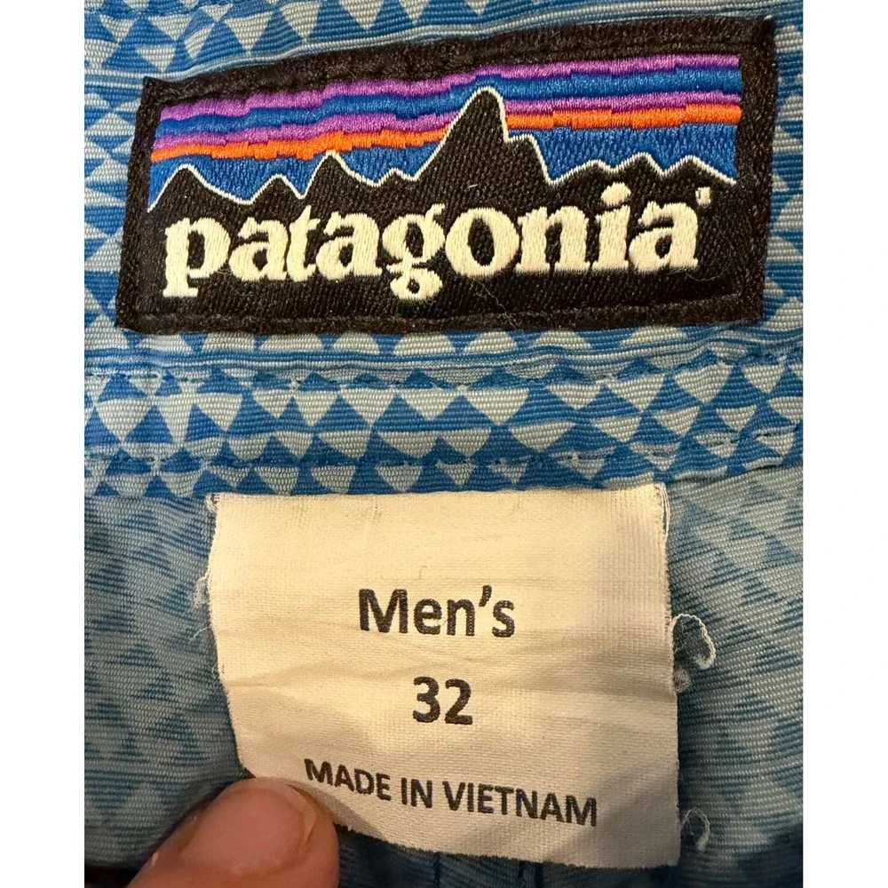Patagonia Mens Blue Geometric Triangle Print Board Shorts Swim Trunks‎ 32